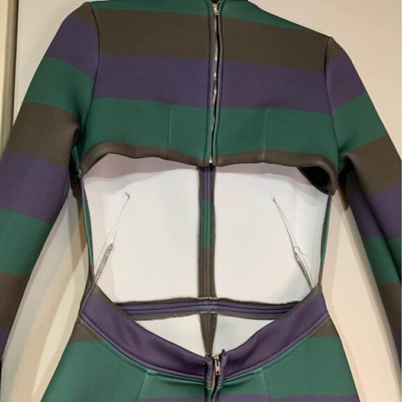 Neoprene Dress. Open Back. Pockets. Size M. A-line. Cocktail Dress. Crew Neck - Picture 7 of 10